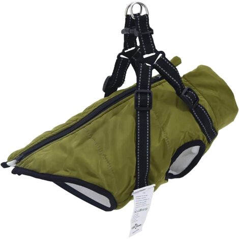 vidaXL Dog Coat with Harness Waterproof Reflective Army Green L32