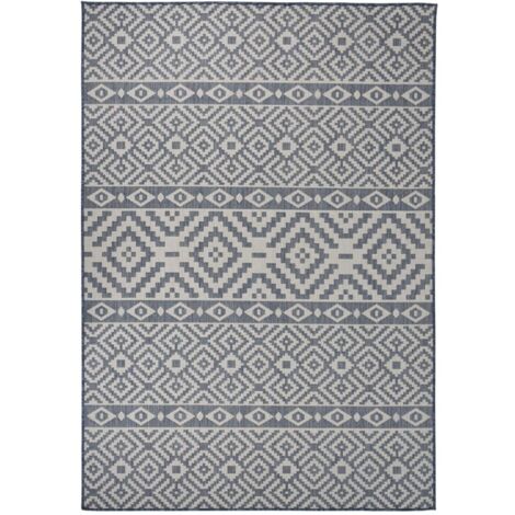 vidaXL Outdoor-Teppich Flachgewebe 160x230 cm Blau Gestreift