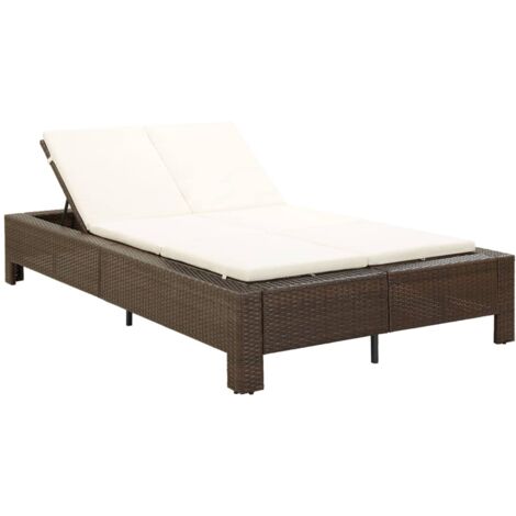 vidaXL 2-Personen-Sonnenliege mit Auflage Braun Poly Rattan
