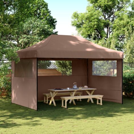 vidaXL Foldable Party Tent Pop-Up with 3 Sidewalls Brown (1/5)
