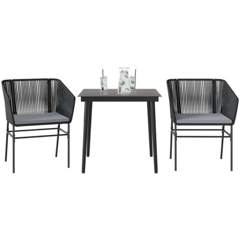 vidaXL 3-tlg. Garten-Essgruppe mit Kissen Schwarz Poly Rattan Glas