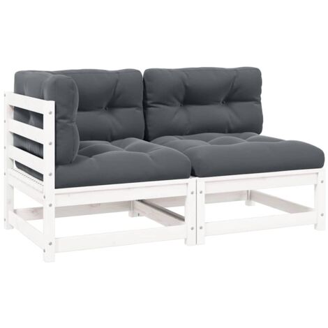 vidaXL 2 Piece Garden Lounge Set with Cushions White Solid Wood Pine (1/5)