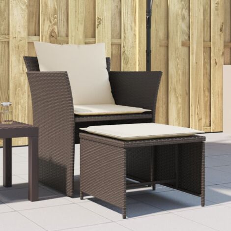 vidaXL Garden Chair with Footstool Brown Poly Rattan