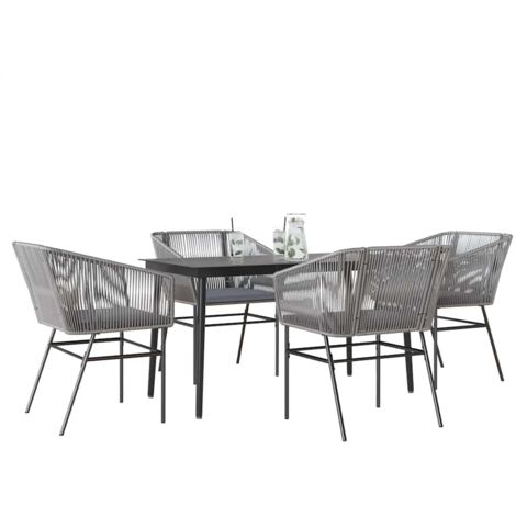 vidaXL 5 Piece Garden Dining Set with Cushions Grey Poly Rattan Glass