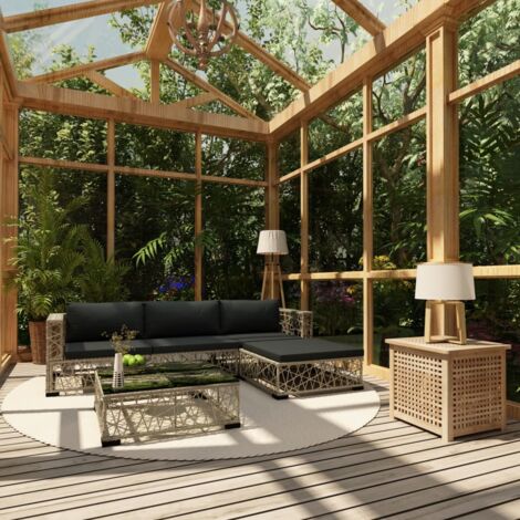 Gartenmöbelset 5-teilig mit Kissen - Geflochtenes Material Grau