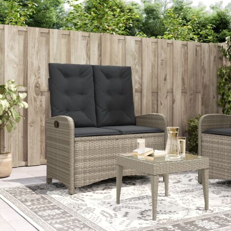vidaXL Reclining Garden Bench with Cushions Light Grey Poly Rattan