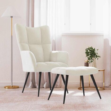 vidaXL Relaxing Chair with a Stool Cream White Velvet
