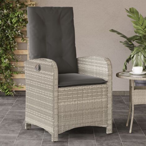 Gartensessel mit Kissen Verstellbar Hellgrau Poly Rattan vidaXL
