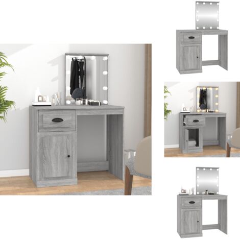 vidaXL Dressing Table with LED Grey Sonoma 90x50x132,5 cm Engineered Wood