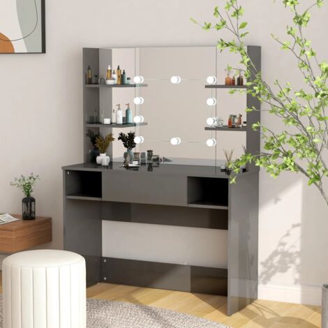 vidaXL Schminktisch mit LED-Beleuchtung MDF Hochglanz Grau