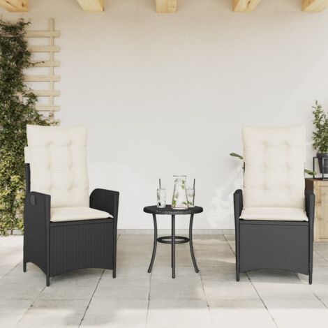 vidaXL Reclining Garden Chairs 2 pcs with Cushions Black Poly Rattan
