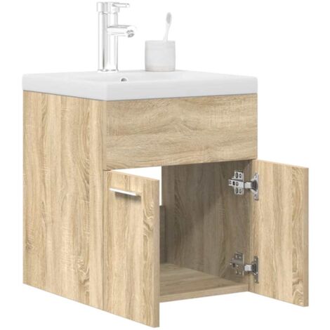 vidaXL Waschbeckenunterschrank Einbaubecken Wasserhahn Sonoma-Eiche