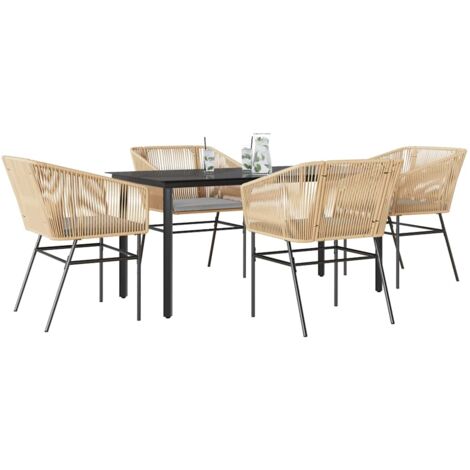 vidaXL 5-tlg. Garten-Essgruppe mit Kissen Braun Poly Rattan Glas
