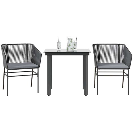vidaXL 3-tlg. Garten-Essgruppe mit Kissen Schwarz Poly Rattan Glas