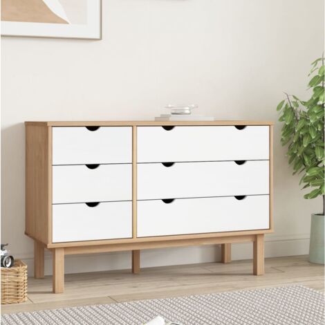 vidaXL Drawer Cabinet"OTTA"Brown&White 111x43x73,5 cm Solid Wood Pine
