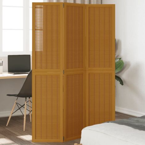 vidaXL Room Divider 3 Panels Brown Solid Wood Paulownia