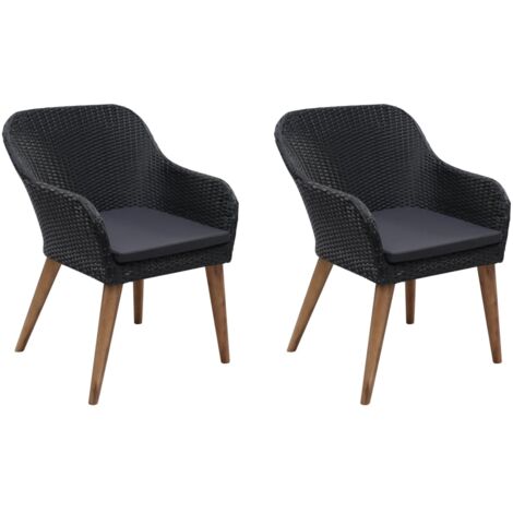 vidaXL Gartenstühle mit Polstern 2 Stk. Poly Rattan Schwarz