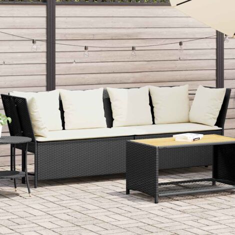 VidaXL Garten-Mittelsofa Schwarz - Outdoor Sofa Mit Kissen PE-Rattan