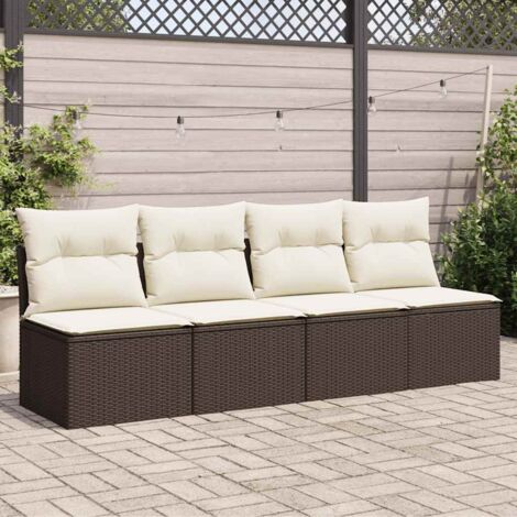 vidaXL Garden Sofa with Cushions 4-Seater Brown Poly Rattan