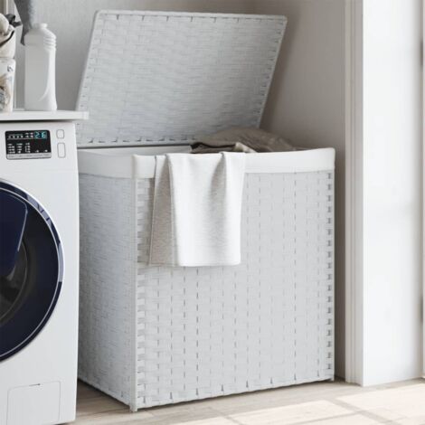 vidaXL Laundry Basket with 2 Sections White 53x35x57 cm Poly Rattan