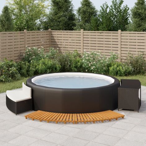 vidaXL Hot Tub Surround Black Poly Rattan and Solid Wood Acacia