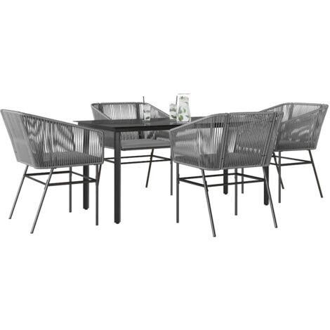 vidaXL 5-tlg. Garten-Essgruppe mit Kissen Grau Poly Rattan Glas