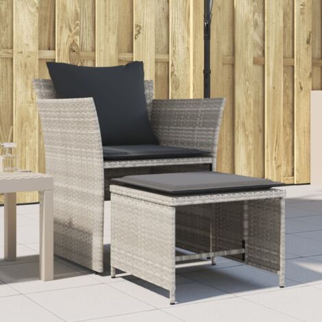 vidaXL Garden Chair with Footstool Light Grey Poly Rattan
