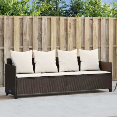 vidaXL Sun Lounger with Cushions Brown Poly Rattan