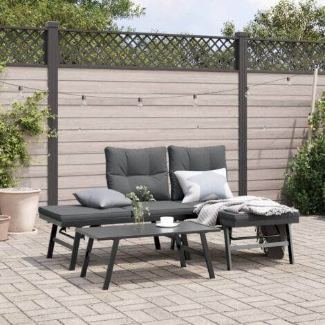 vidaXL Garden Benches with Cushions 2 pcs Black Powder-coated Steel (1/5)