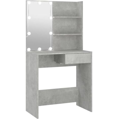 vidaXL Kosmetiktisch mit LED Grau Beton 74,5x40x141 cm