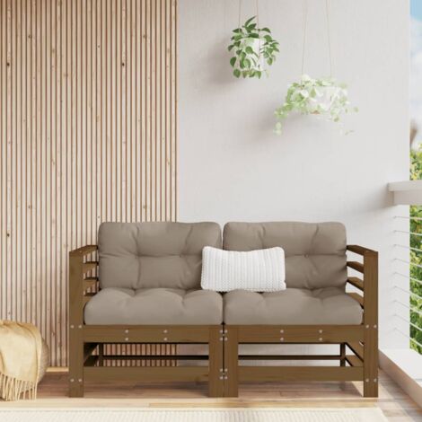 vidaXL Ecksofas mit Kissen 2 Stk. Honigbraun Massivholz Kiefer