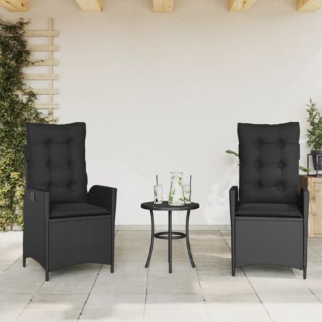 vidaXL Reclining Garden Chairs 2 pcs with Cushions Black Poly Rattan
