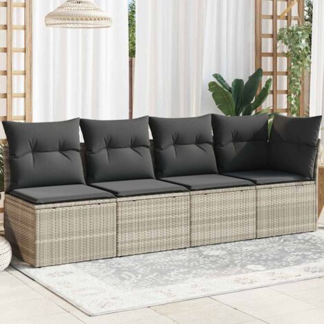 vidaXL Garden Sofa with Cushions 4-Seater Light Grey Poly Rattan