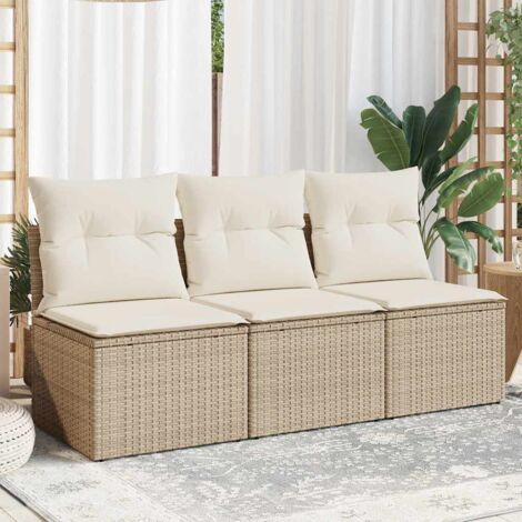 Gartensofa mit Kissen 3-Sitzer Beige Poly Rattan vidaXL