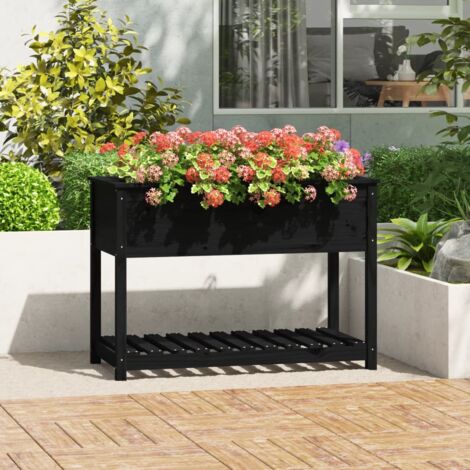 vidaXL Planter with Shelf Black 111,5x54x81 cm Solid Wood Pine