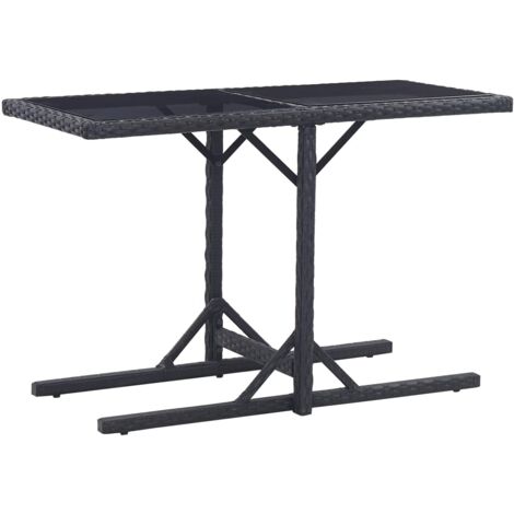 vidaXL Garden Table Black 110x53x72 cm Glass and Poly Rattan