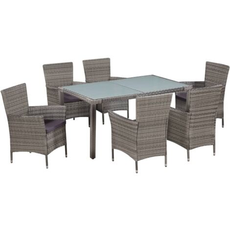 vidaXL 7 Piece Outdoor Dining Set with Cushions Poly Rattan Grey (1/5)