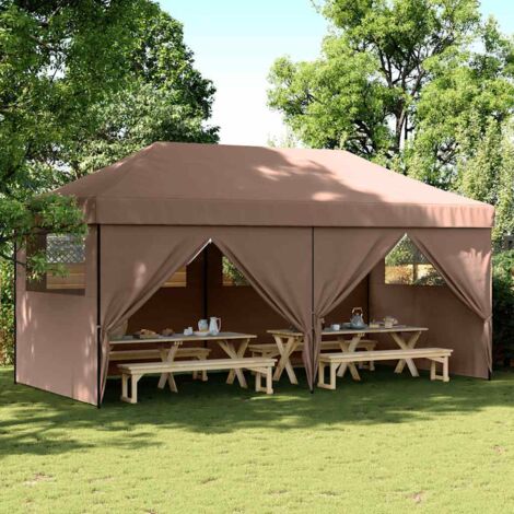 vidaXL Foldable Party Tent Pop-Up with 4 Sidewalls Brown (1/5)