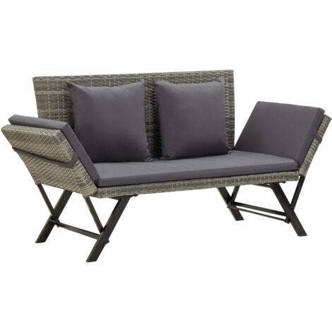 vidaXL Gartenbank mit Auflagen 176 cm Grau Poly Rattan