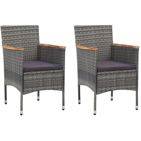 vidaXL Garten-Essstühle 2 Stk. Poly Rattan Grau
