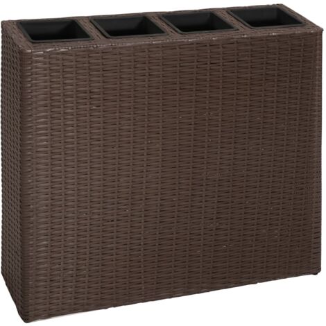 vidaXL Garten-Hochbeet mit 4 Töpfen Poly Rattan Braun