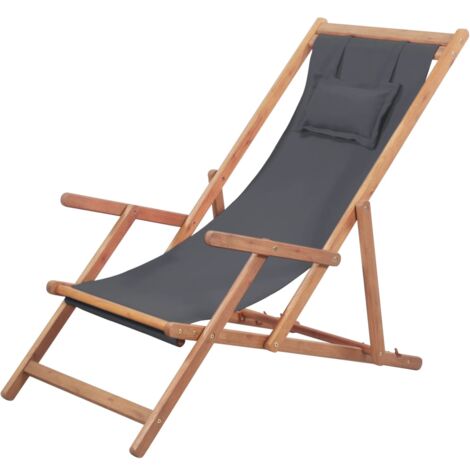 vidaXL Folding Chair Fabric and Wooden Frame Grey