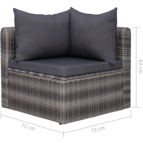 vidaXL 3-tlg. Garten-Sofagarnitur mit Kissen Grau Poly Rattan