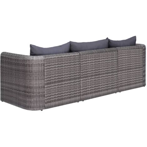 vidaXL 3-tlg. Garten-Sofagarnitur mit Kissen Grau Poly Rattan