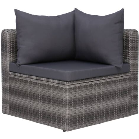 vidaXL 3-tlg. Garten-Sofagarnitur mit Kissen Grau Poly Rattan