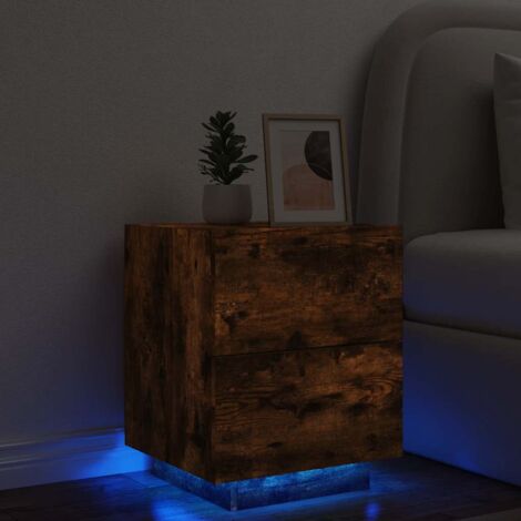 vidaXL Nachttisch mit LED-Lichtern, rauchfarbiges Eichenholz, Holzwerkstoff
