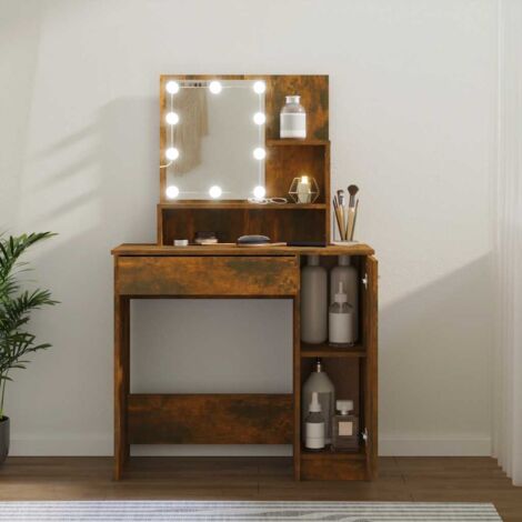 vidaXL Dressing Table with LED Smoked Oak 86,5x35x136 cm