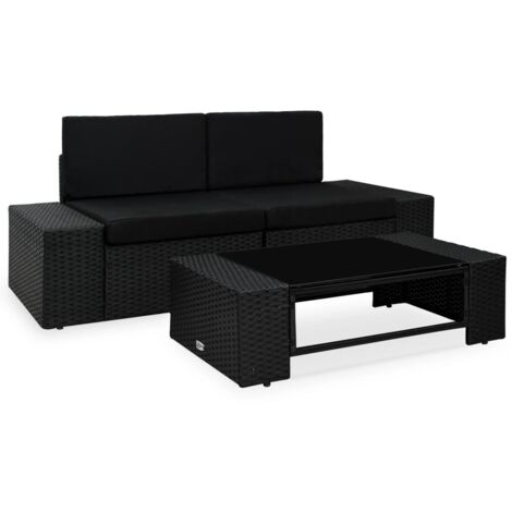 vidaXL 3 Piece Garden Lounge Set Poly Rattan Black (1/7)
