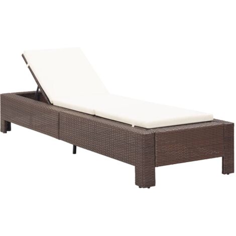 vidaXL Sunbed with Cushion Brown Poly Rattan