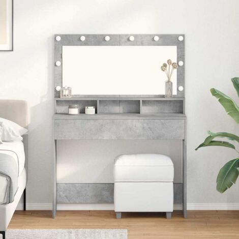 vidaXL Schminktisch mit LED-Lichtern in Betongrau 100x41x135 cm